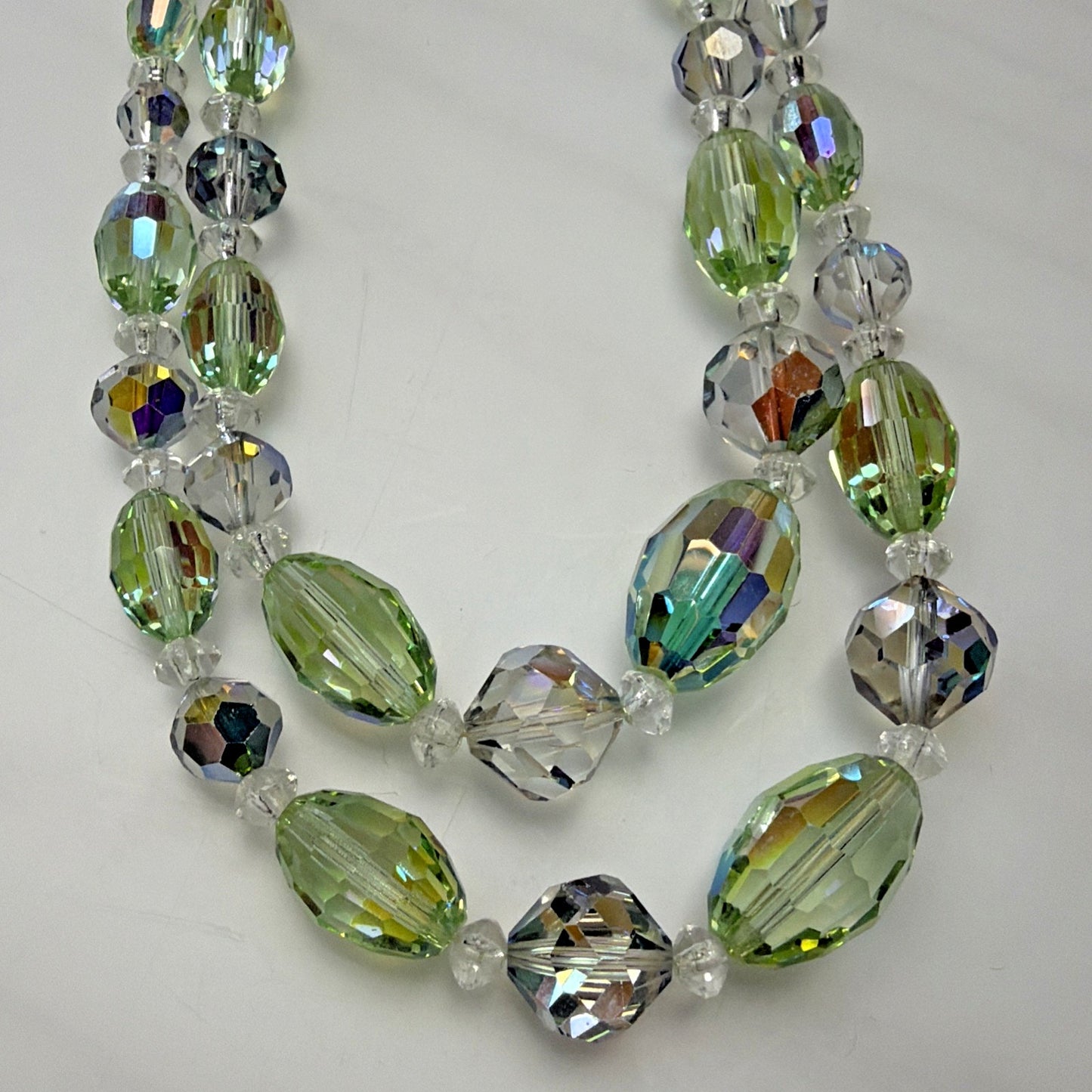 MCM Faceted AB Crystal Peridot Double Strand Necklace Rhinestone Hook Choker