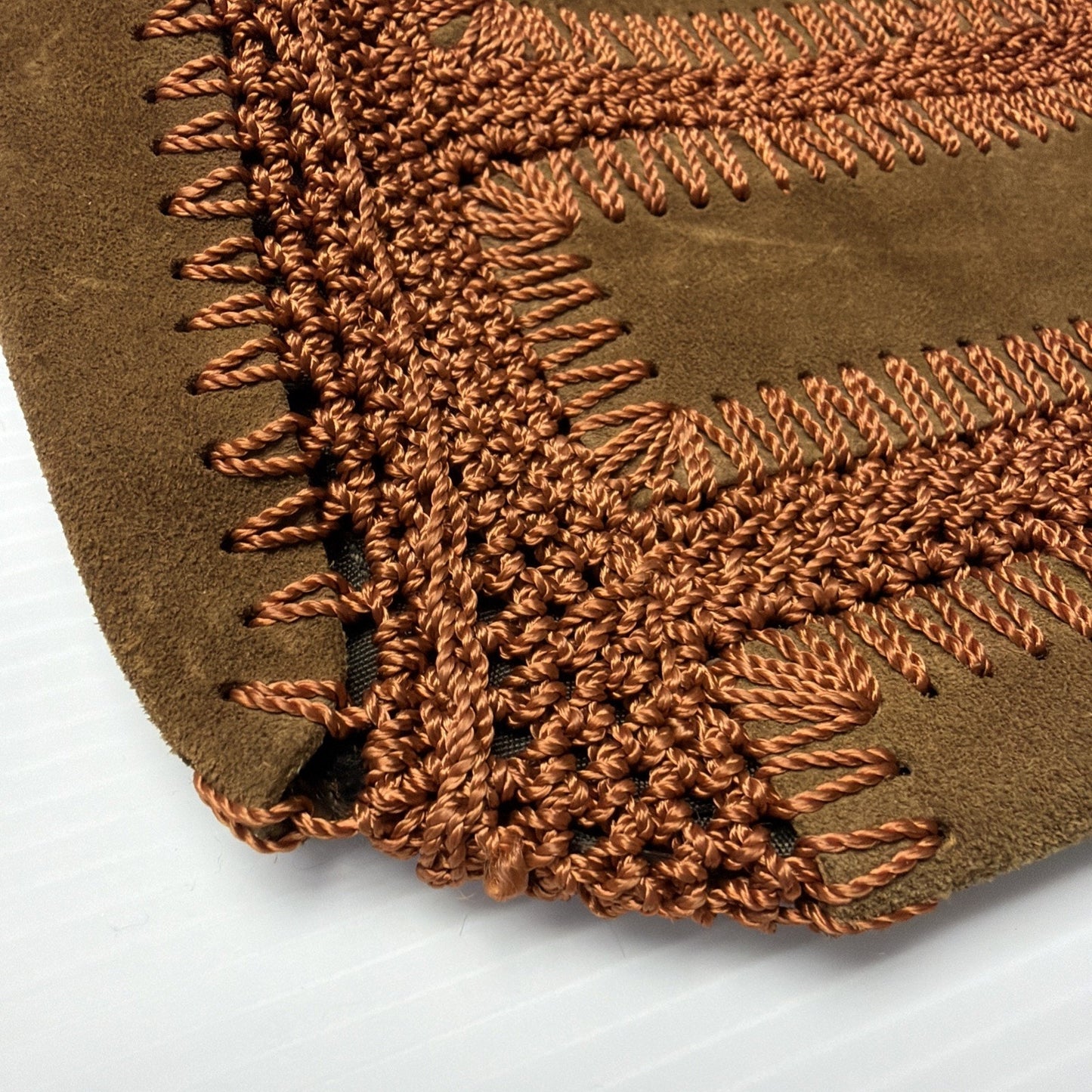Vintage Solar Ltd Italy Brown Suede Leather Crochet Patchwork Purse As Is
