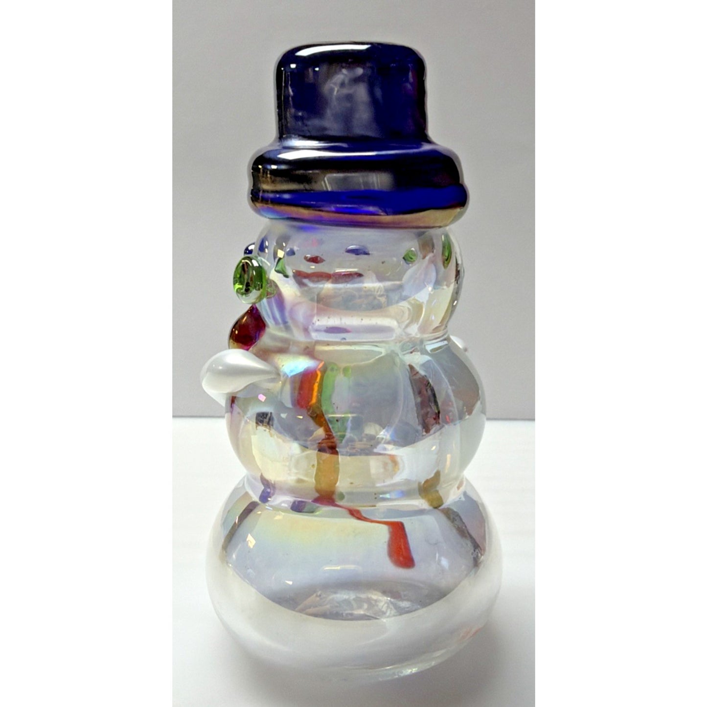 Vintage Art Glass Snowman Iridescent Applied Glass Paperweight Figurine