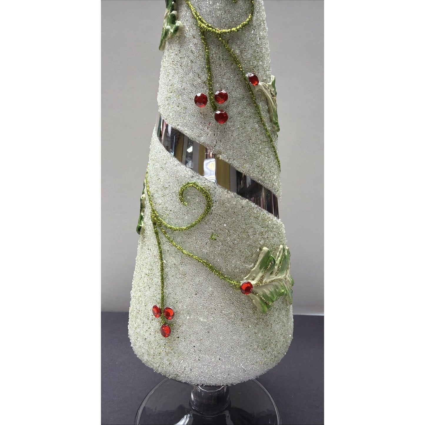 Mercury Clear Glass Light Up Christmas Tree Glass Beads Holly Berry Leaves As Is