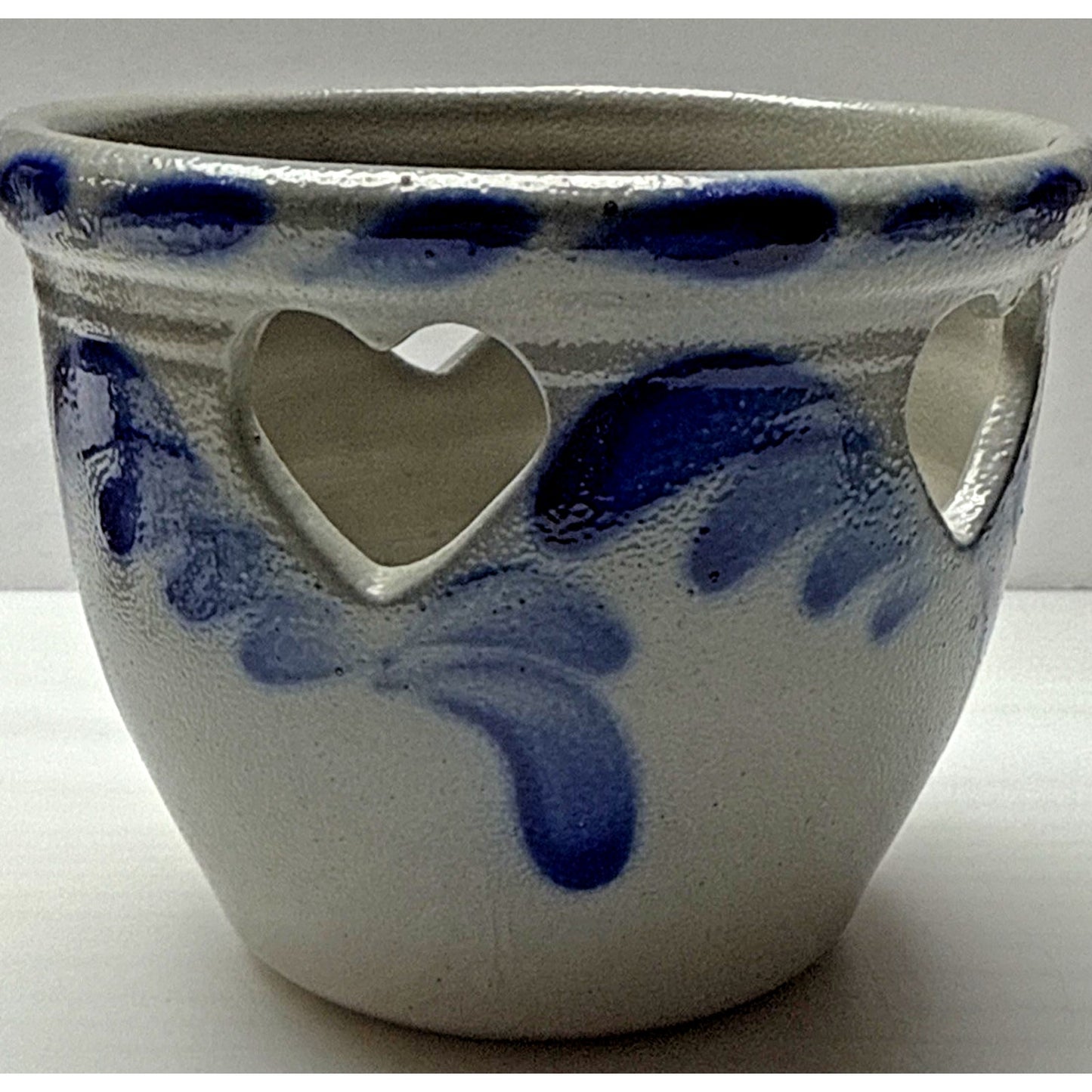 Vintage Eldreth Pottery Salt Glaze Reticulated Heart Crock Bowl Candle Holder