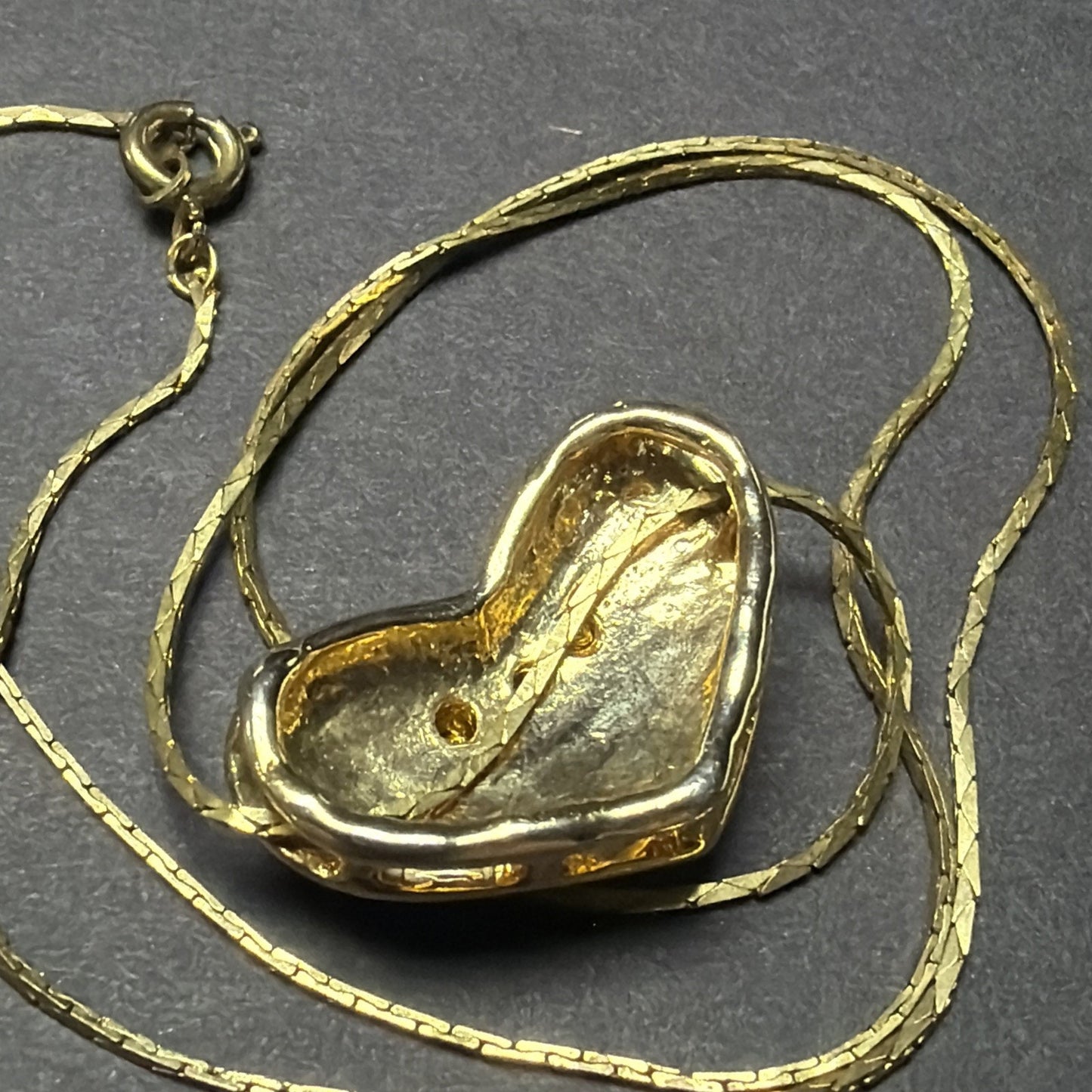 Vintage Gold Tone Rhinestone Pave Heart Slide Pendant Necklace Panther Cat As Is