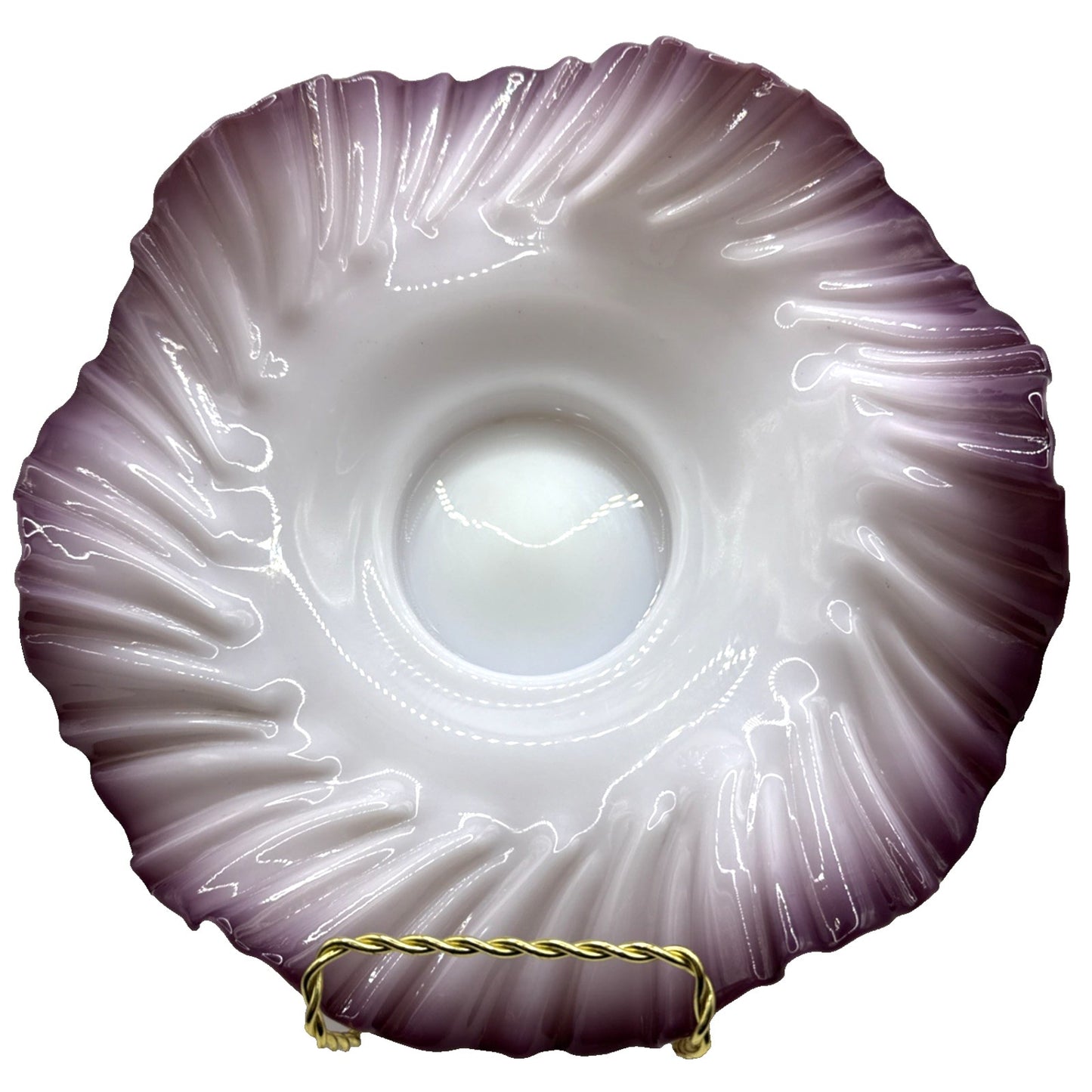 Victorian Brides Basket Bowl Purple Ruffled Wavy Rim Opalescent Glass