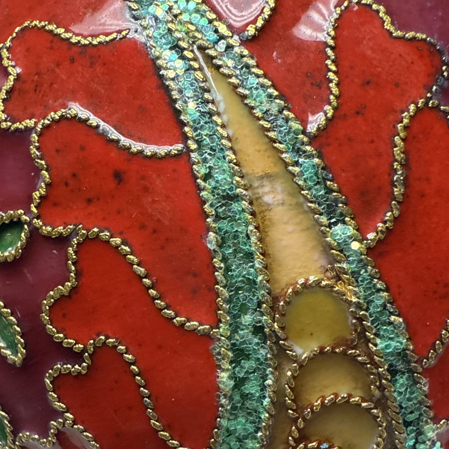 Vtg Cloisonne Ornament Ornate Large Paisley Decorated Enamel Gold Floral As-Is