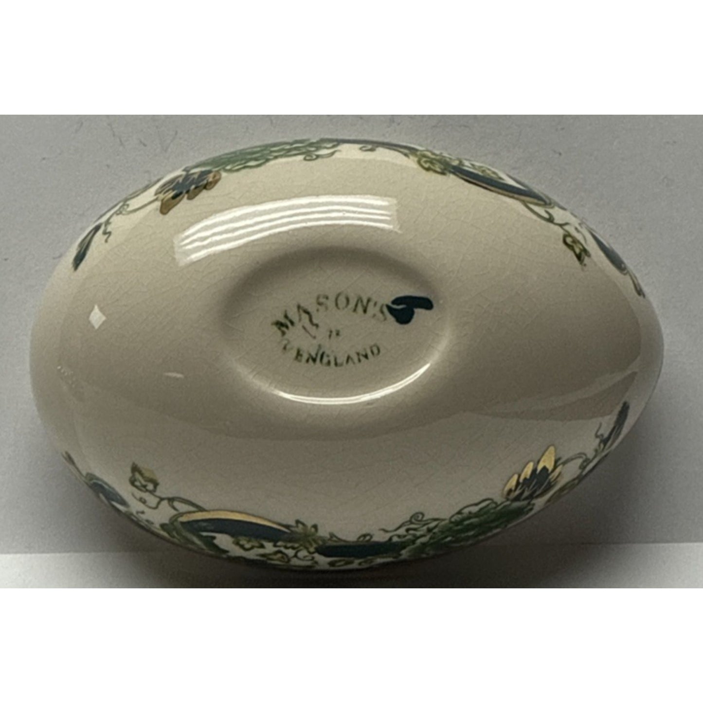 Vintage Mason’s Ironstone Chartreuse Green Egg Trinket Box Gold Floral