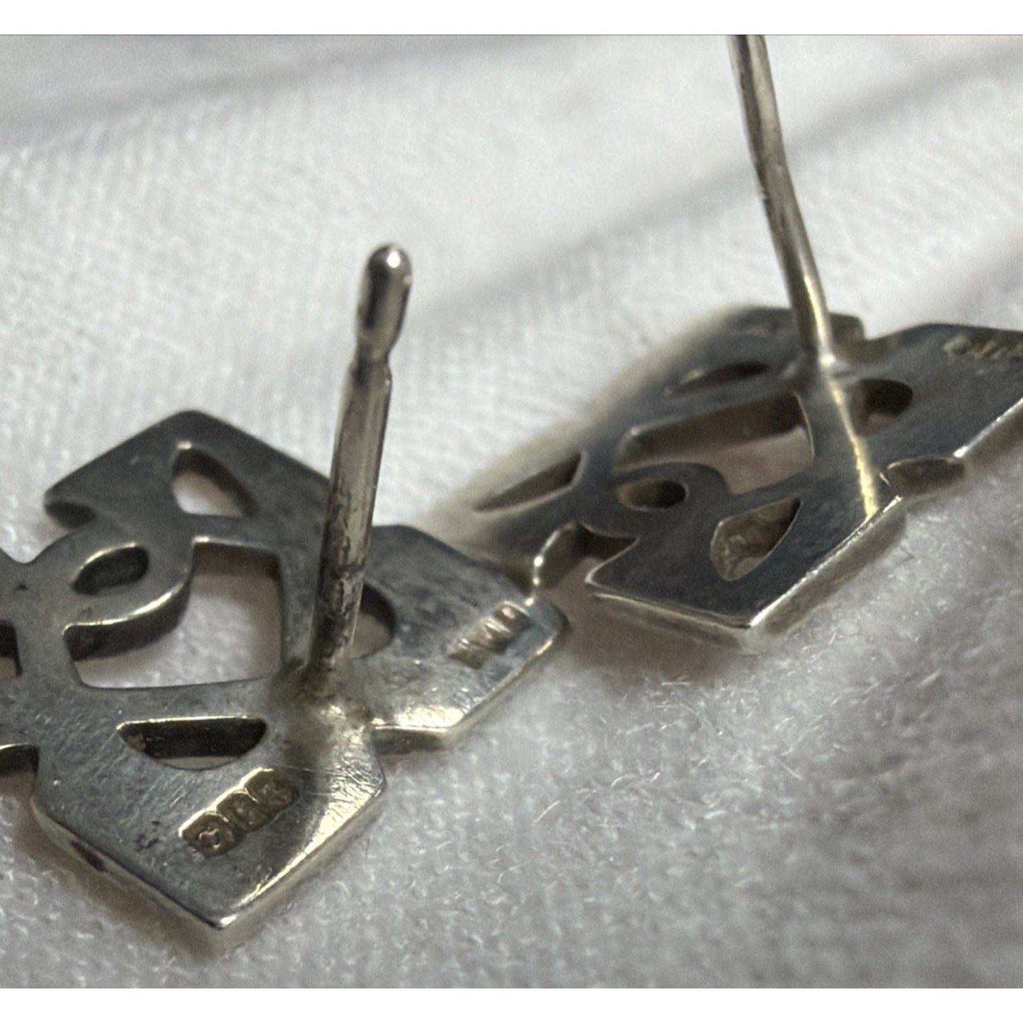Vtg Dublin Ireland Celtic Stud Earrings Cut Out Square Sterling Signed No Backs