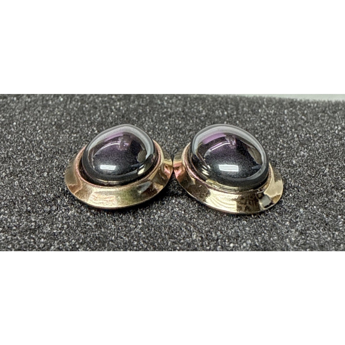Vintage Gold Tone Metal Hematite Cabochon Earrings Oval Post Stud Large As-Is