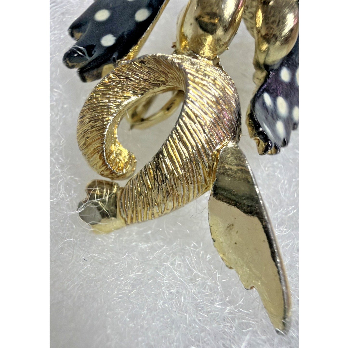 Vtg Gold Tone Metal Prancing Dancing Poodle Dog Brooch Polka Dot Painted Enamel