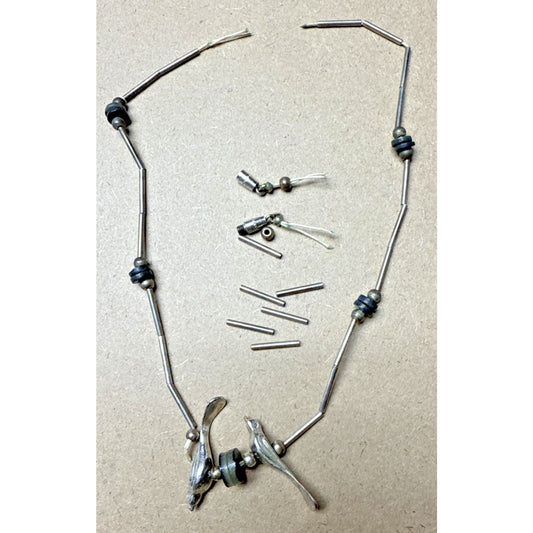 Vintage Native Bird Zuni Fetish Liquid Sterling Silver Beaded Necklace As-Is