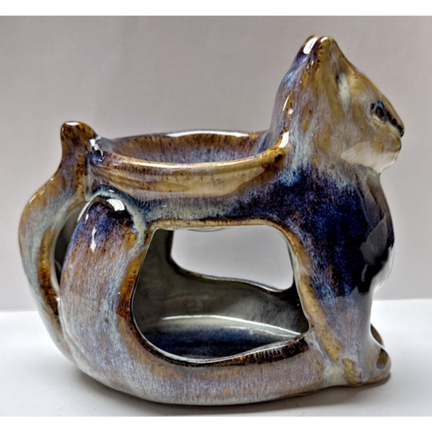 North Eagle Pottery Wall Glazed Folk Art Cat Vase Candle Holder Wax Warmer