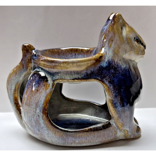 North Eagle Pottery Wall Glazed Folk Art Cat Vase Candle Holder Wax Warmer