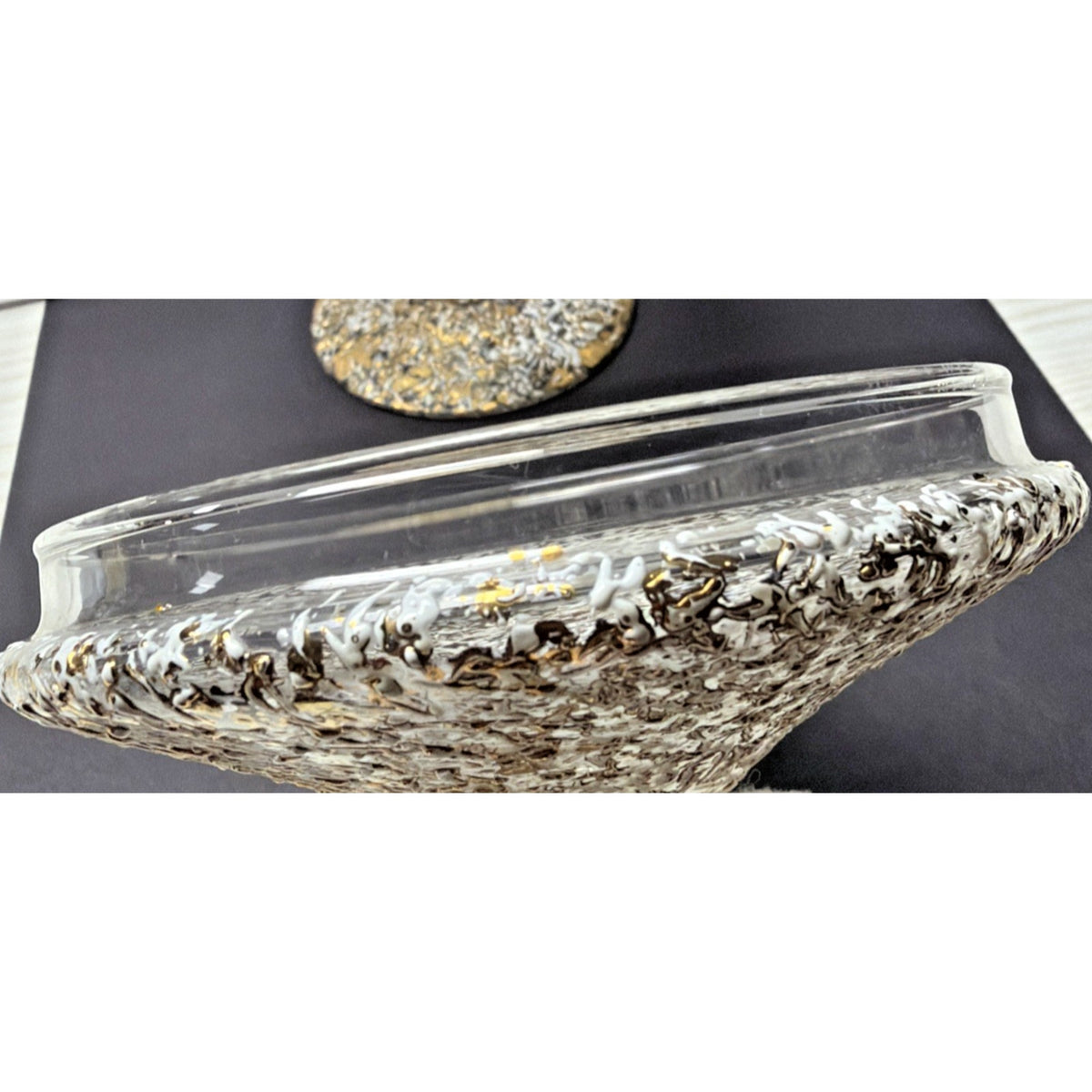 MCM West Virginia Glass Lidded Pedestal Candy Dish Golden Brocade Splatter