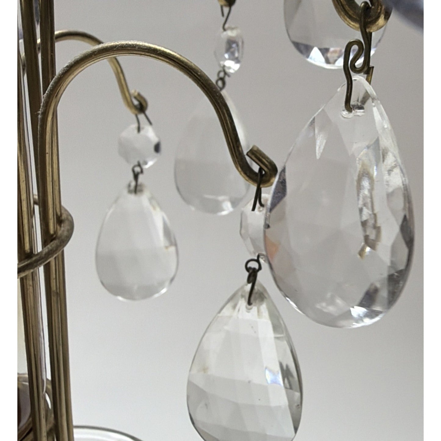 MCM Hollywood Regency Crystal Glass Brass Metal Waterfall Lamp Cherubs As Is