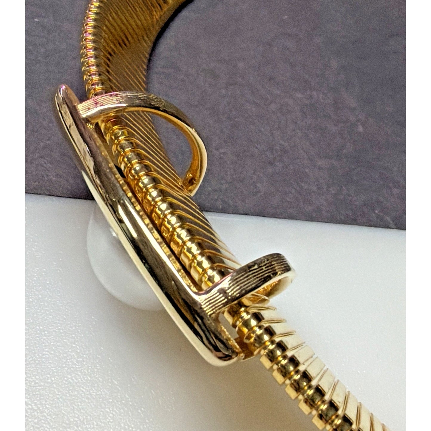 Vtg Park Lane Deco Inspired Collar Necklace Faux Pearl Slider Gold Tone Omega