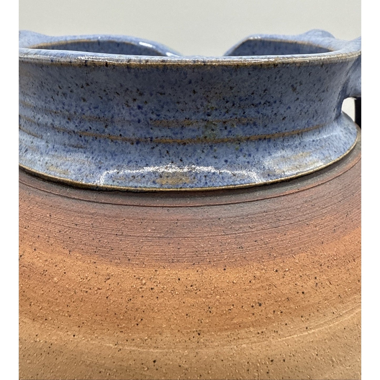 Old Patagonia Pottery Kissinger Double Handle Vase Blue Hibiscus Leaves Signed