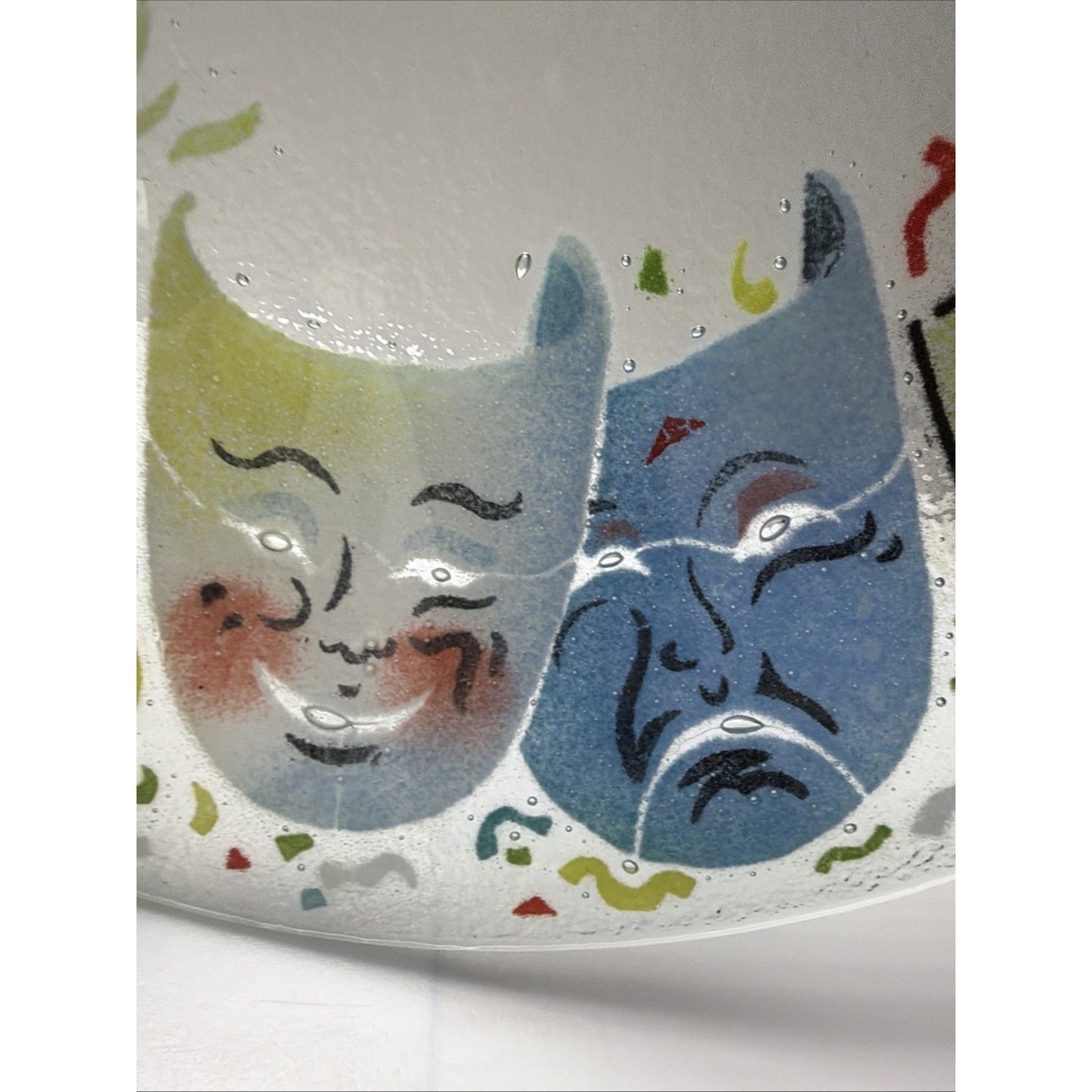 Peggy Karr Fused Art Glass Platter Celebration Comedy Tragedy Masks 14"