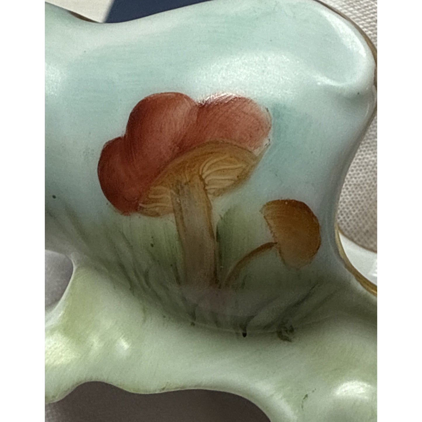 Vintage Porcelain Toothpick Holder Horizontal Hand Painted Mushrooms Gold Footed