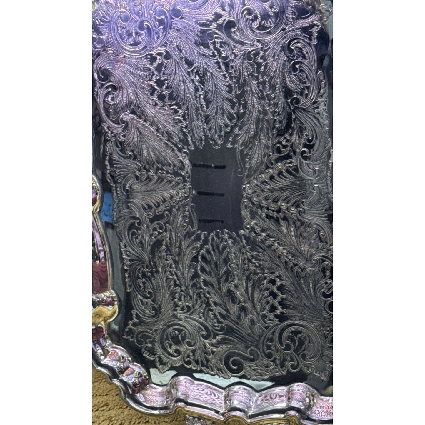 Vtg Silverplate Footed Serving Tray Butler Handles Ornate Engraved Rococo 23.5"