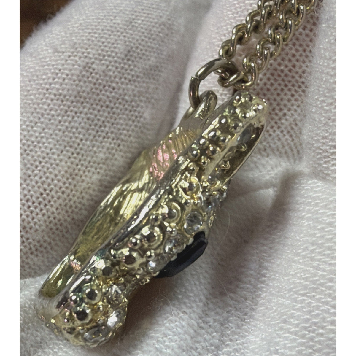 Vintage Pave Crystal Rhinestone Leopard Panther Pendent Necklace Read