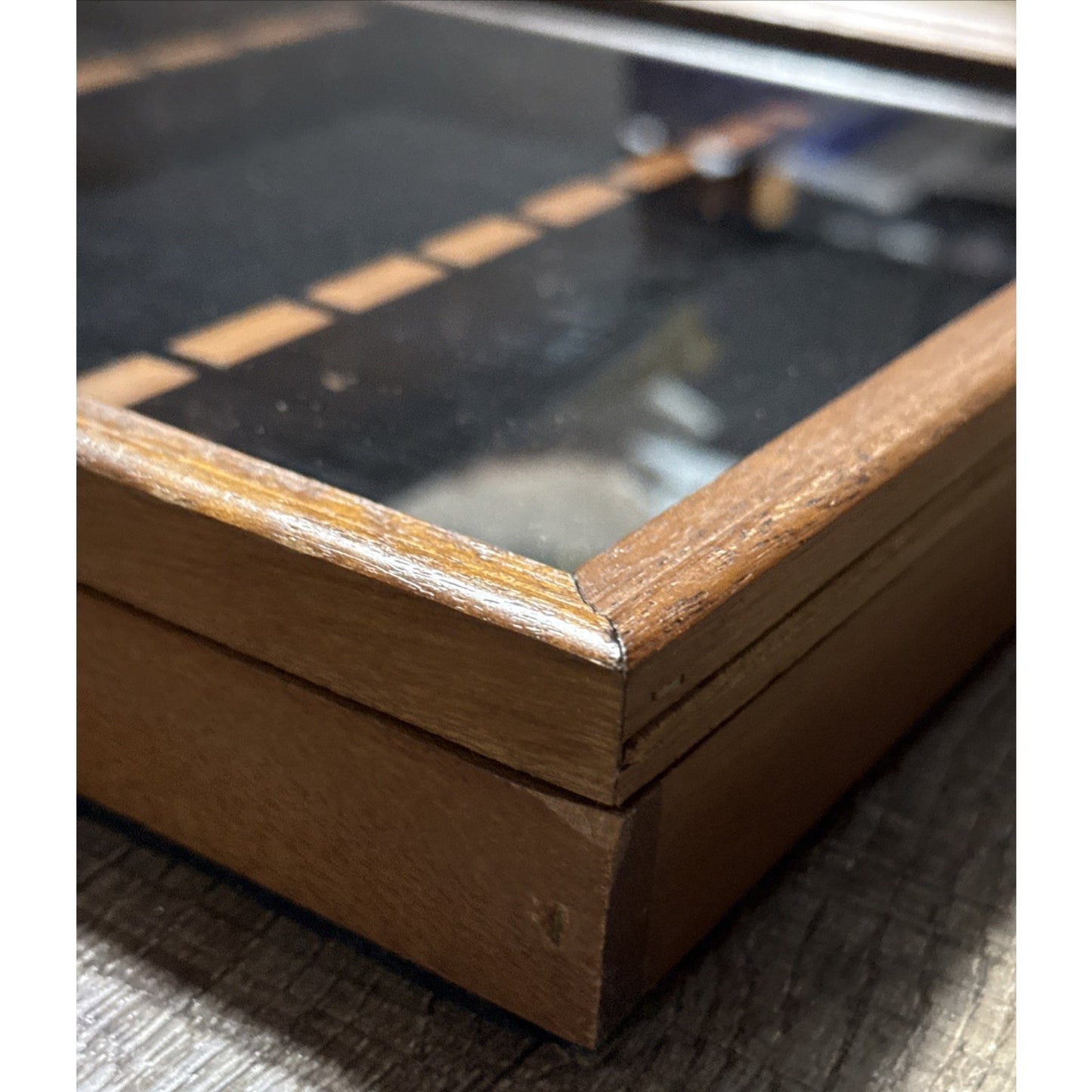 Vtg Wood Cabinet Display Collectible 24 Spoon Case Glass Buckle Clasp Lock As Is