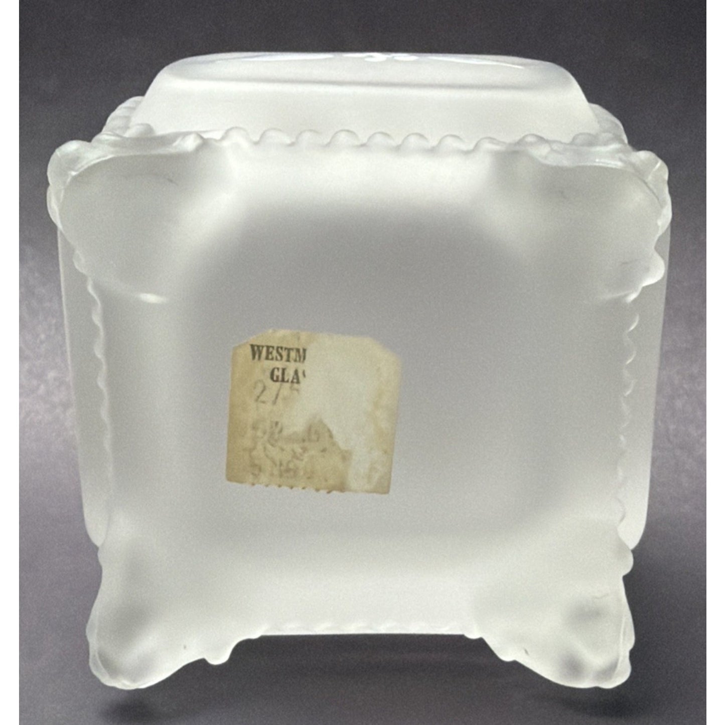 Vtg Westmoreland Frosted Satin Glass Beaded Rim Trinket Vanity Box Hand Painted