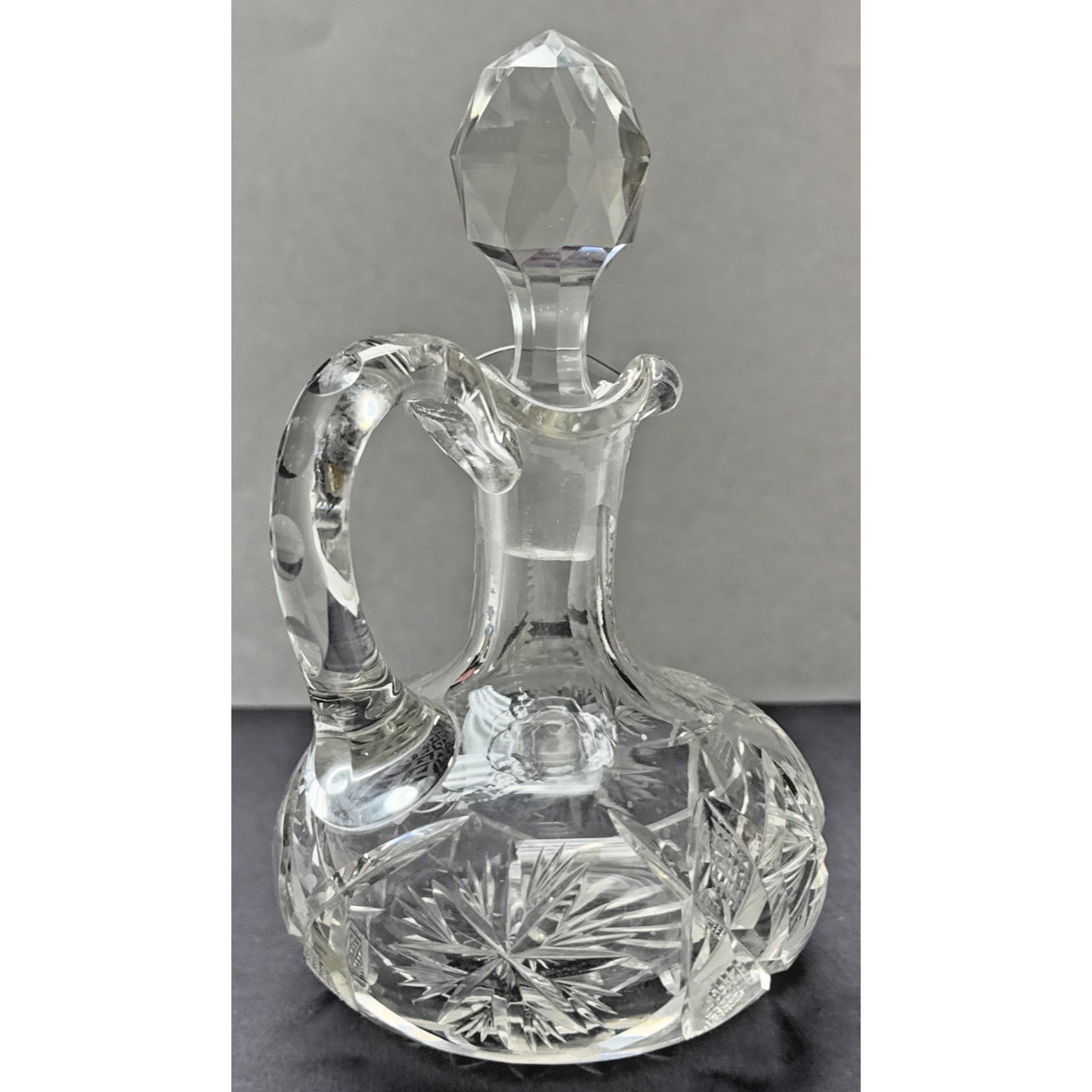 American Brilliant Cut Glass Cruet Oil Stopper Star Snowflake As Is