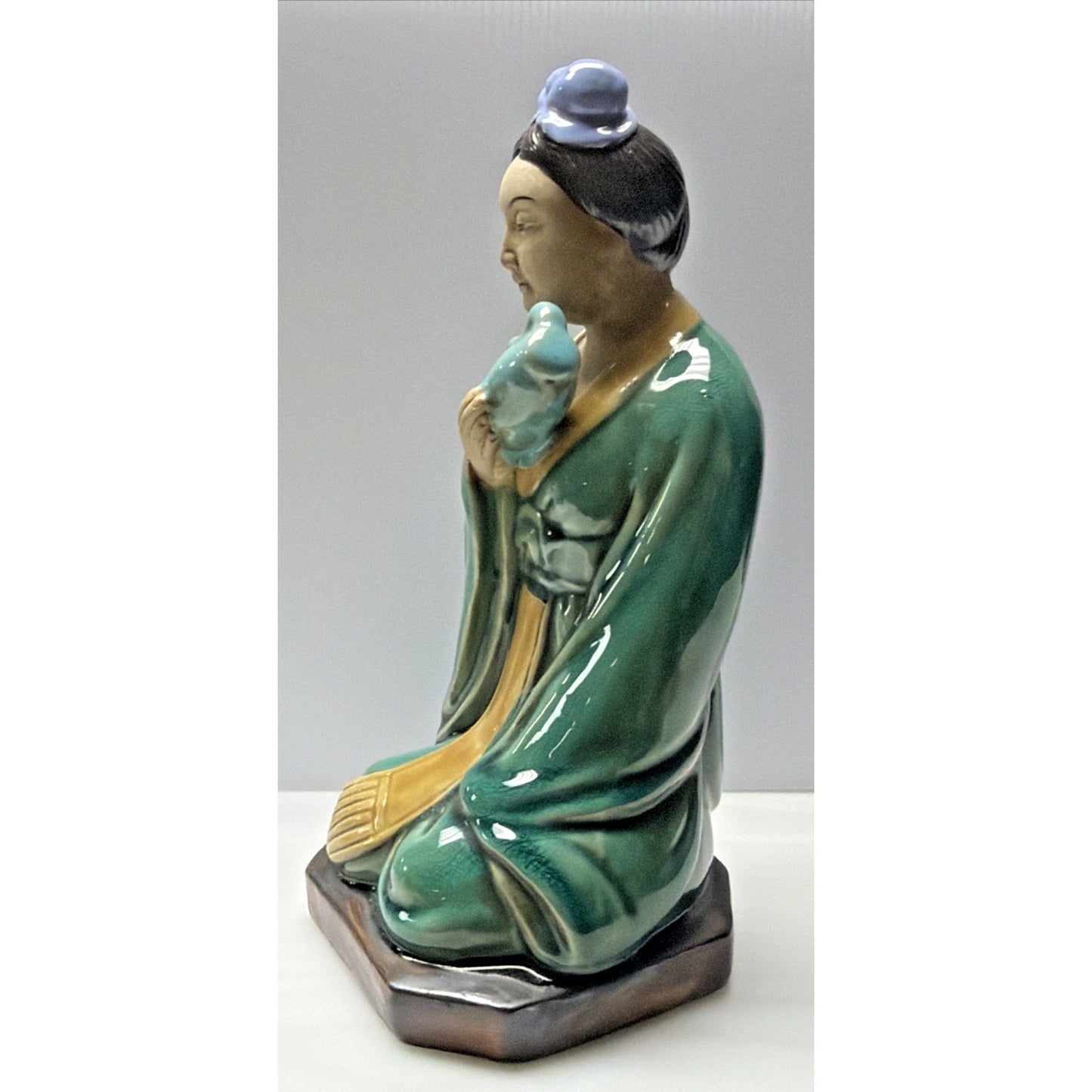Shiwan Mudman Pottery Chinese Celadon Glazed Woman Sculpture Pitcher Bow
