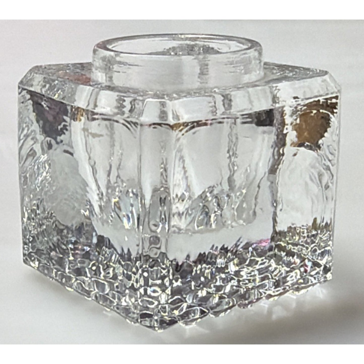 Antique Early American Glass Inkwell Pebbled Bottom Textured Block Lip