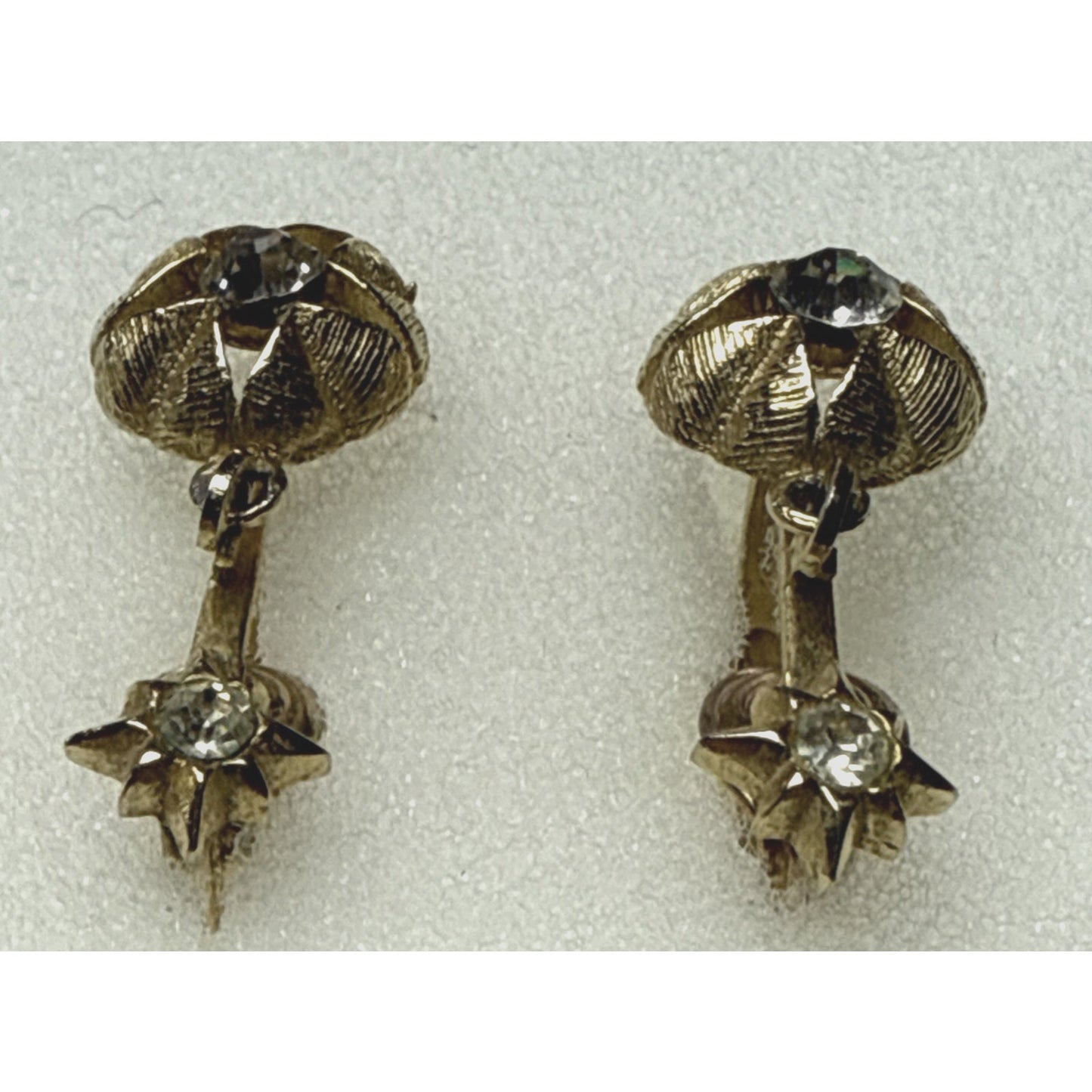 Vintage Atomic Starburst Star Clip On Dangle Earrings Rhinestone