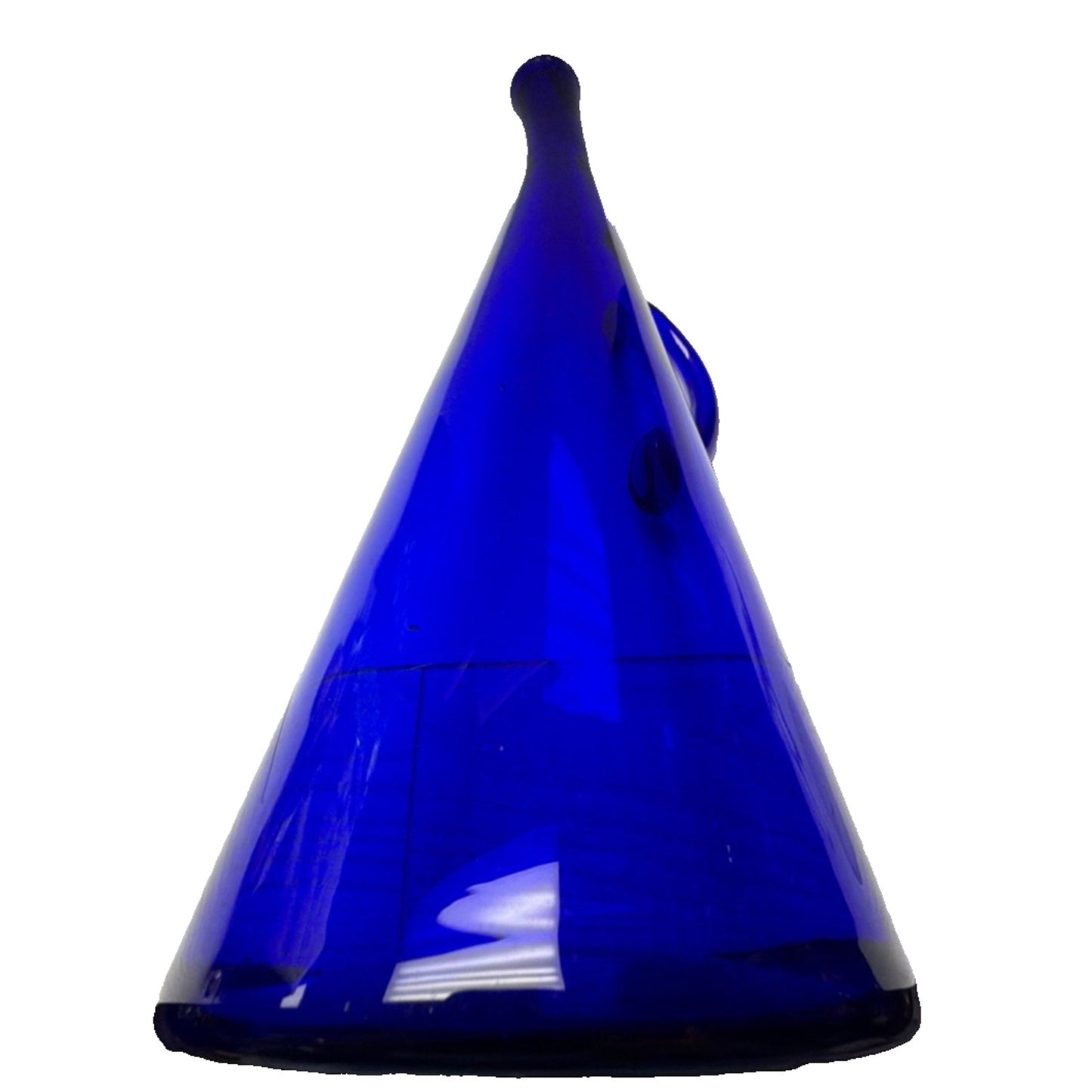 Vintage Cobalt Blue Glass Bent Long Goose Neck Bottle Decanter Vase As Is