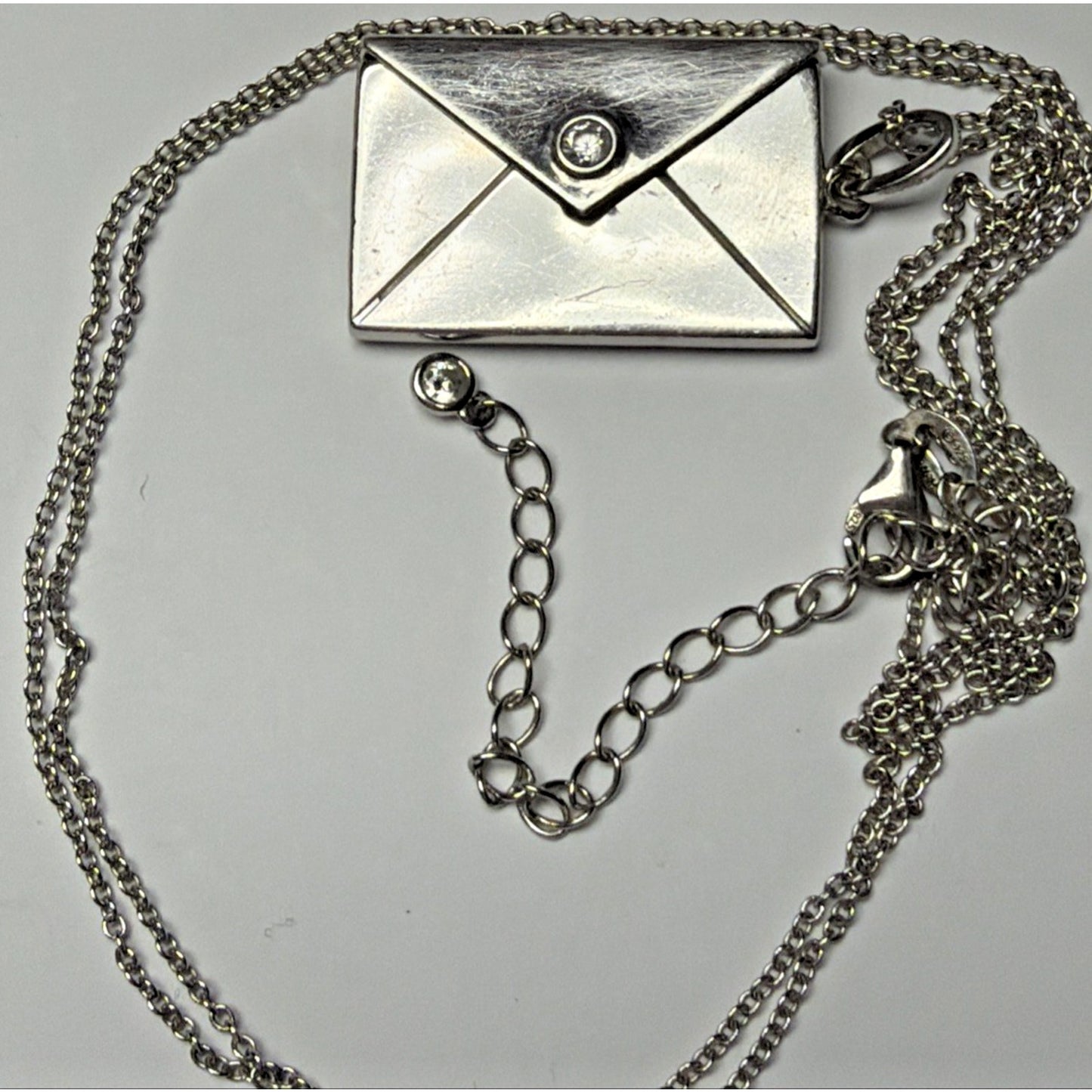 Vintage Sterling Silver Envelope Locket Love Note Message Charm Necklace CZ