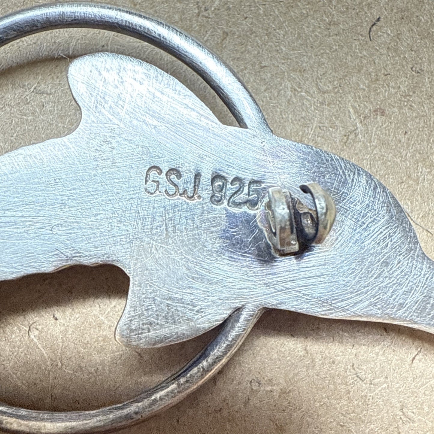 Vintage GSJ Sterling Silver 925 Dolphin Brooch Pin Hoop Trick Large As-Is
