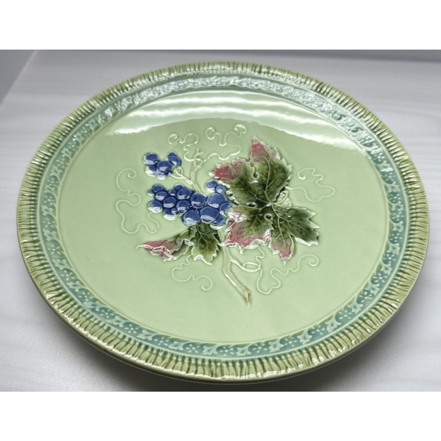 Old Zell Harmersbach Majolica Germany Grapes Leaves Hand Painted Green #114