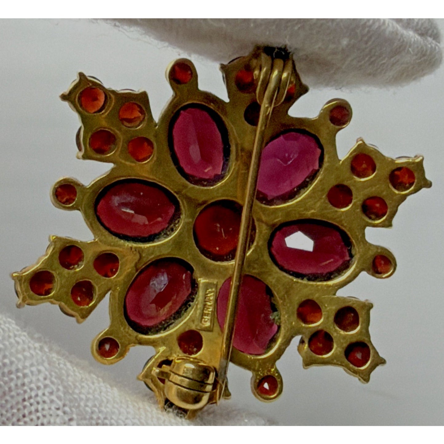 Victorian Red Garnet Star Snowflake Cluster Germany Brooch Pin Screw Earrings