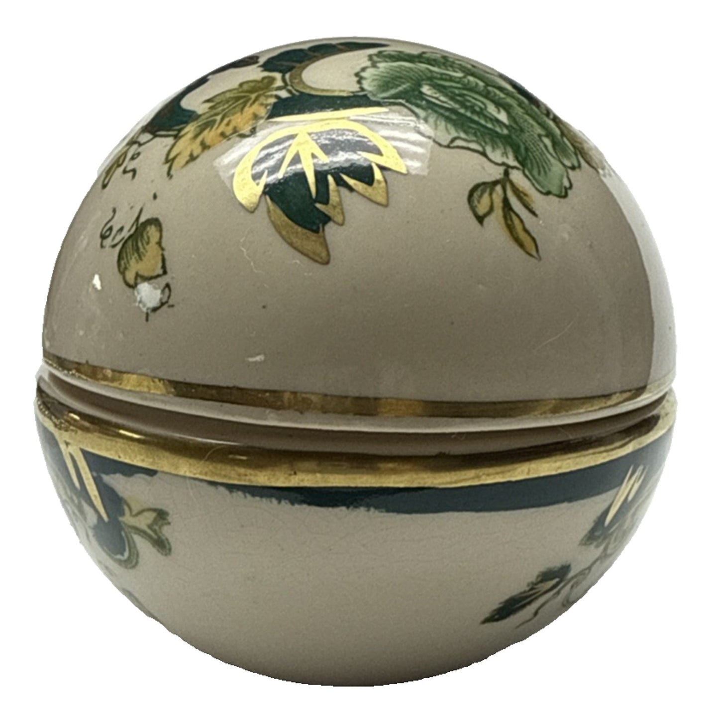 Vintage Mason’s Ironstone Chartreuse Green Egg Trinket Box Gold Floral