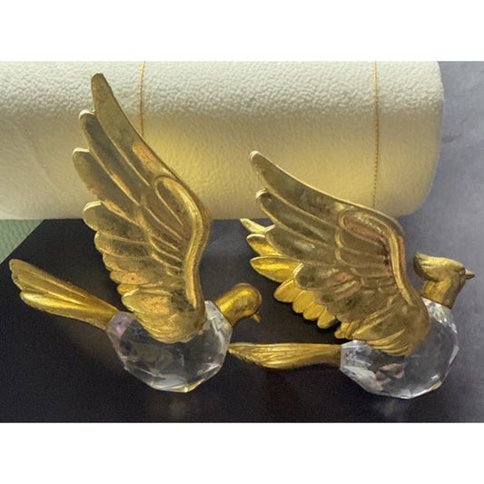 Vtg Lot of 2 Flying Cardinal Bird Plastic Acrylic Faceted Ornaments Gold As Is