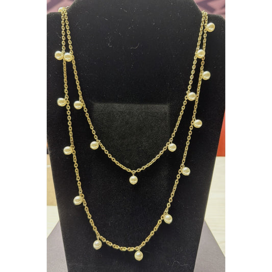 Vintage Tammey Jewels Faux Pearl Drop Necklace Gold Tone Metal Signed Oval Link