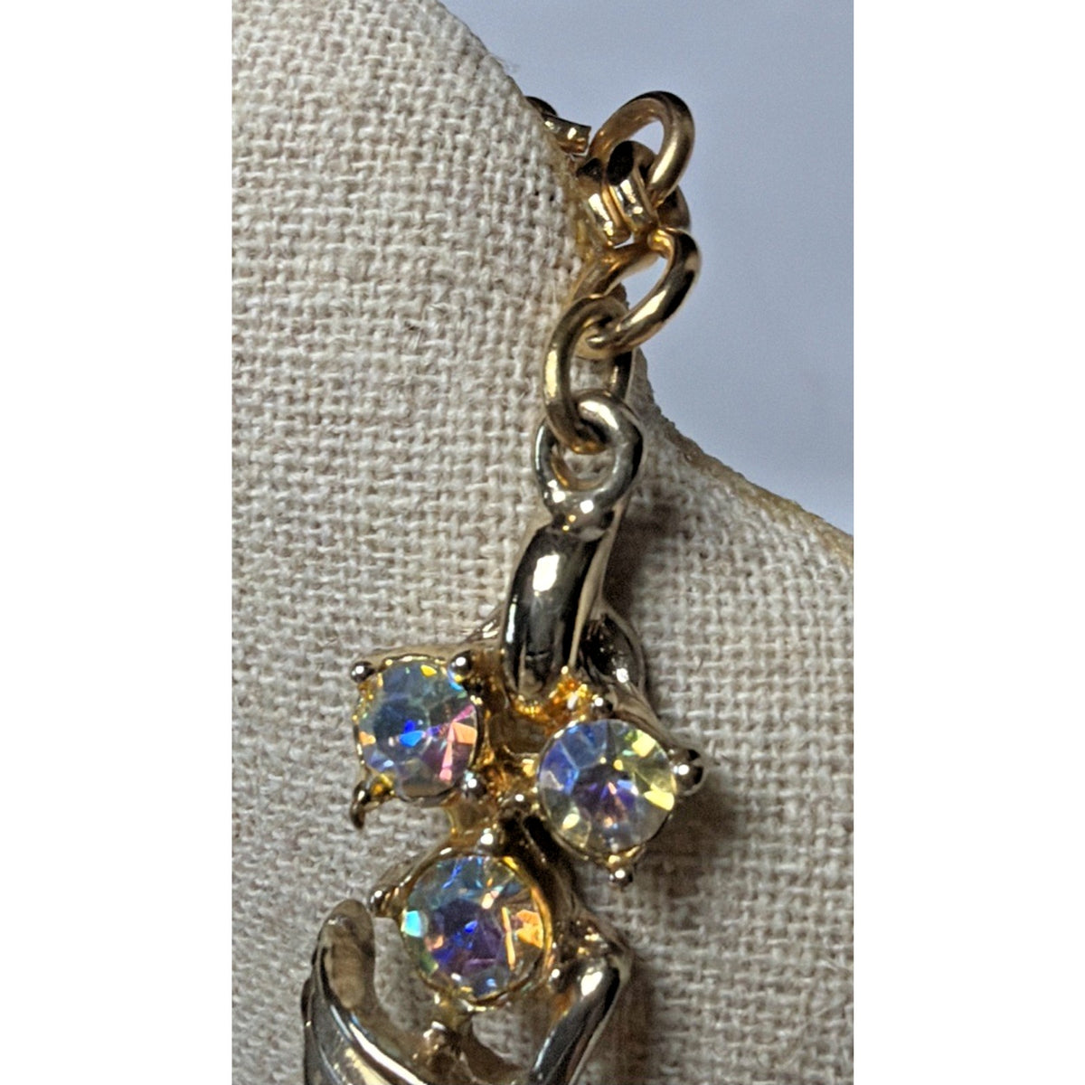 Vintage Aurora Borealis Crystal Choker Link Gold Tone Necklace Adjustable As Is
