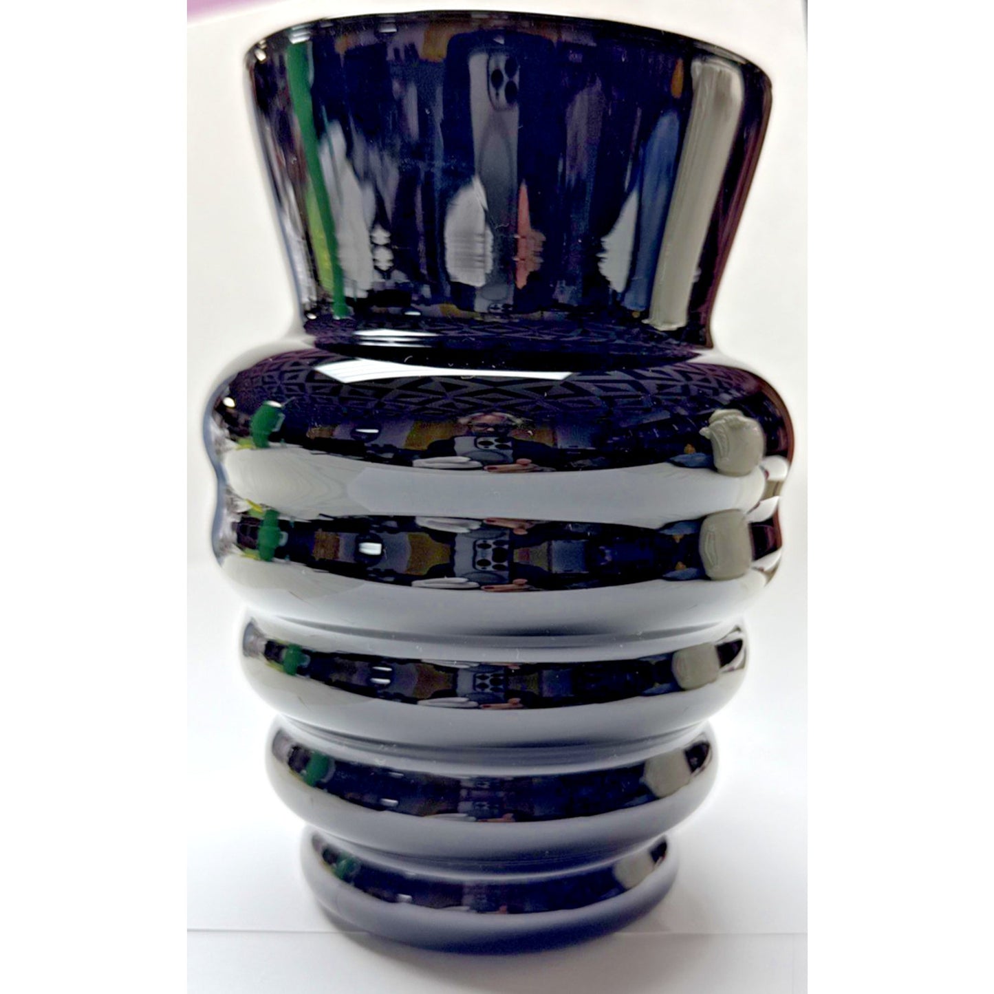 Vtg Finn Crystal Iittala Marlene Vase Kerttu Nurminen Black Amethyst Ribbed Vase