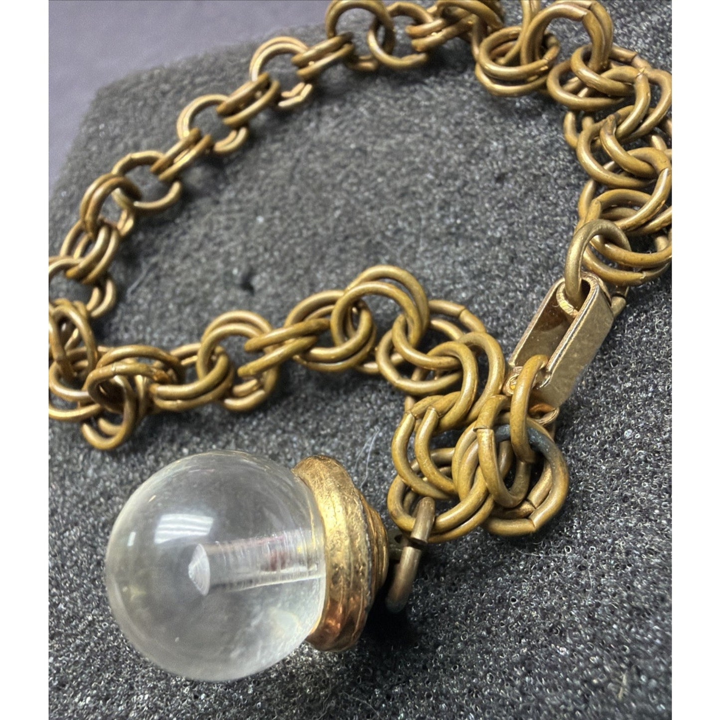 Vintage Lucite Globe Mustard Seed Double Rolo Chain Charm Bracelet
