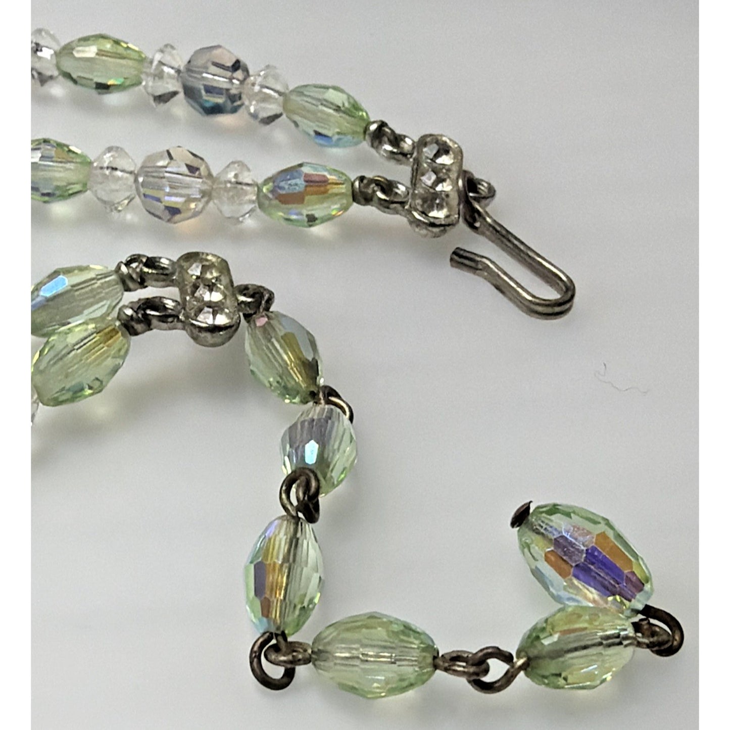 MCM Faceted AB Crystal Peridot Double Strand Necklace Rhinestone Hook Choker