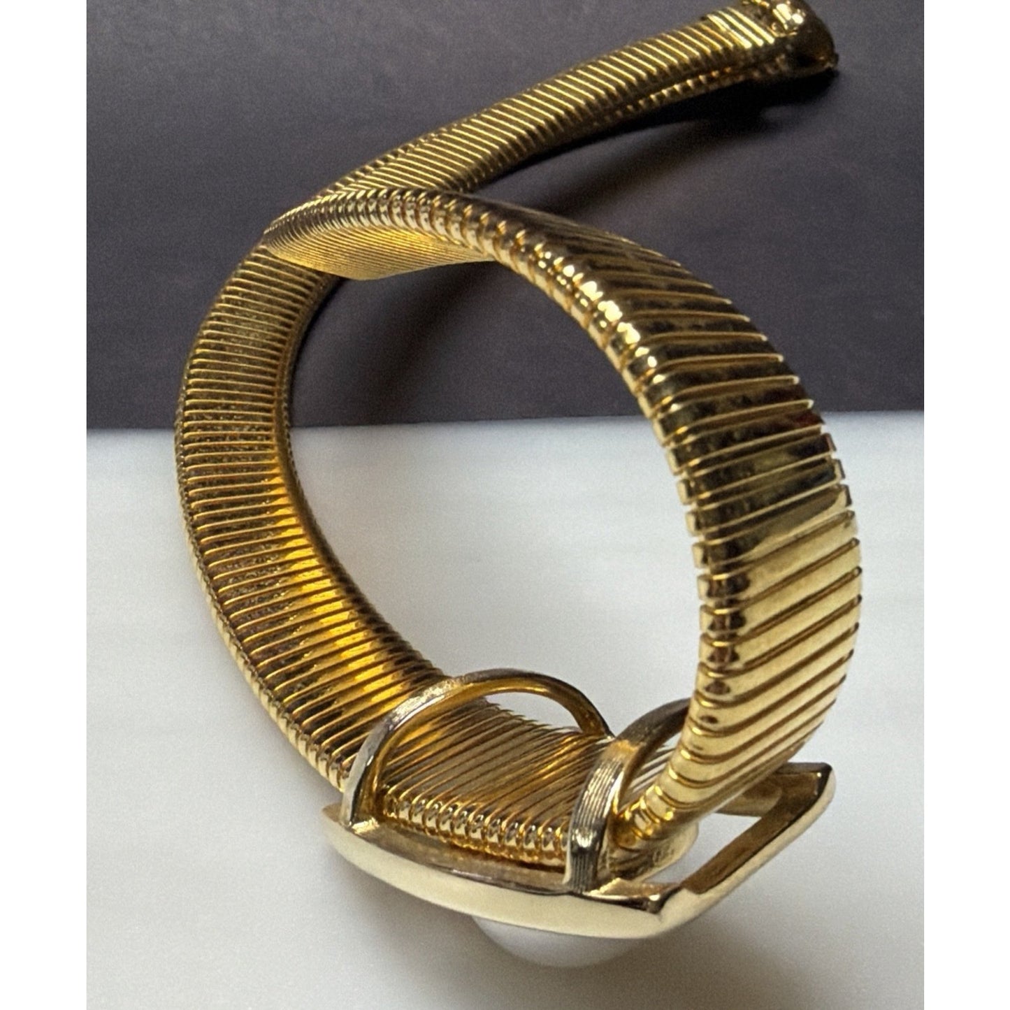 Vtg Park Lane Deco Inspired Collar Necklace Faux Pearl Slider Gold Tone Omega