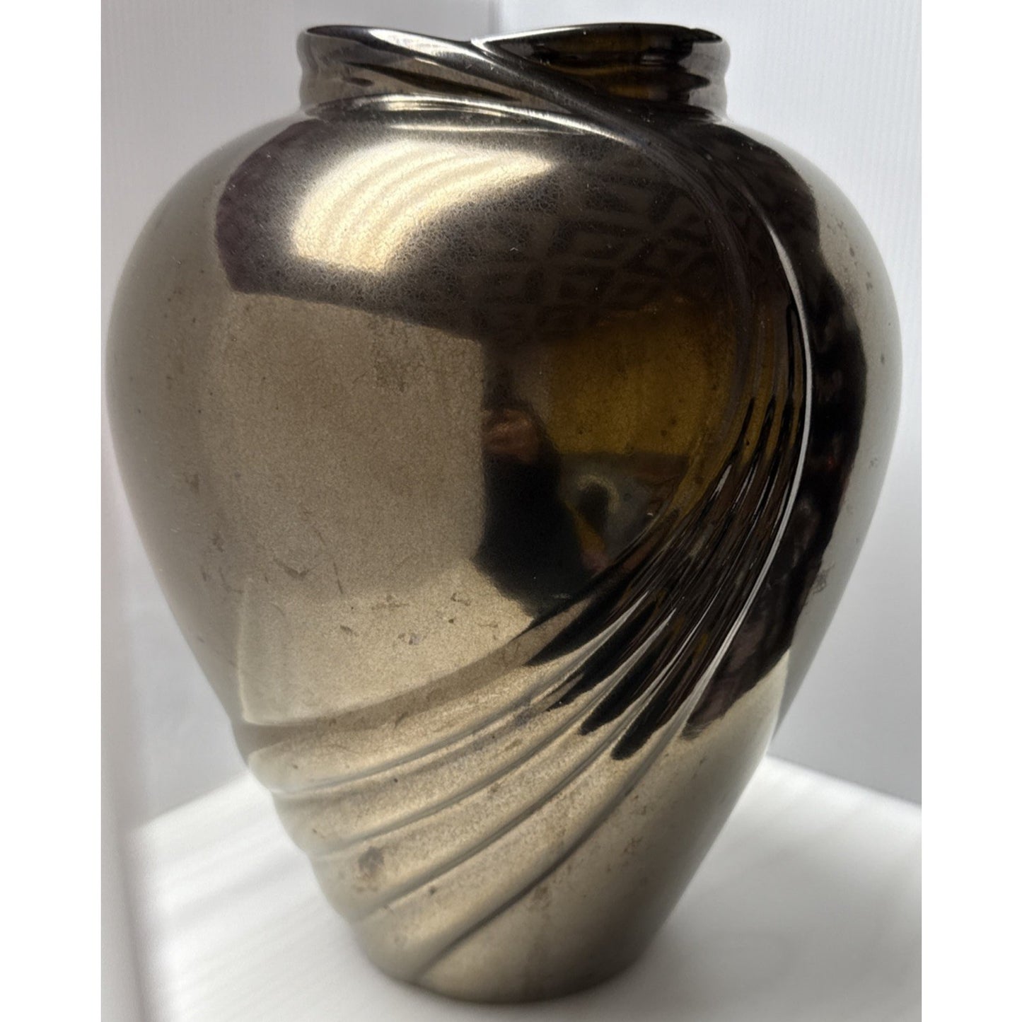 Vtg Haeger Pottery Metallic Bronze Vase Planter Pot Large Abstract Swirl 12 inch