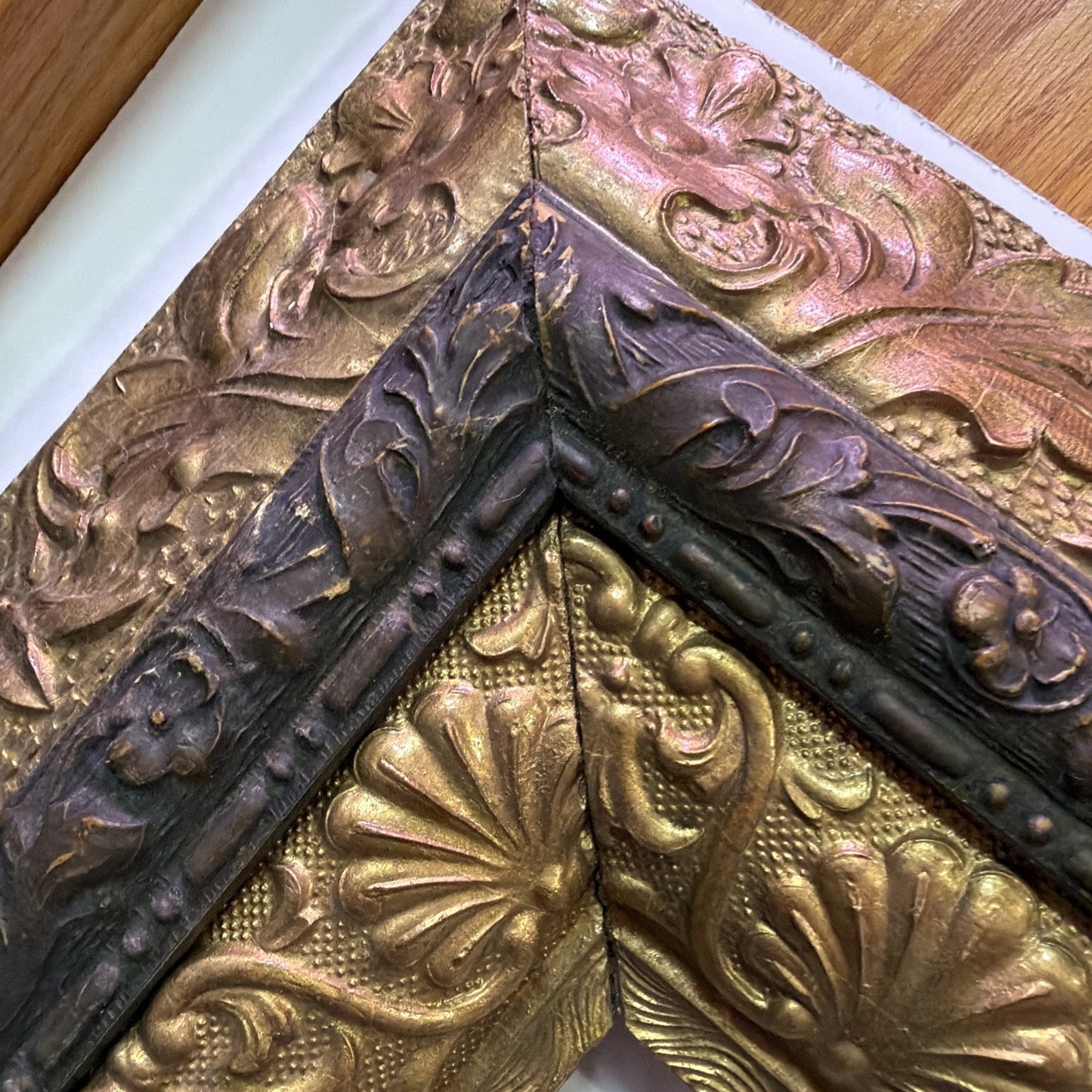Antique Victorian Layered Wood Gold Floral Gesso Frame Only Wall Art As Is