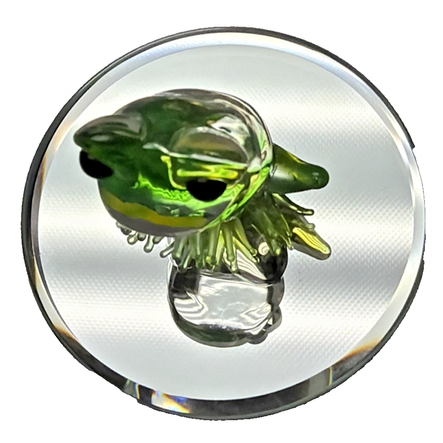 Vintage Glass Baron Green Frog On Mirror Smiling