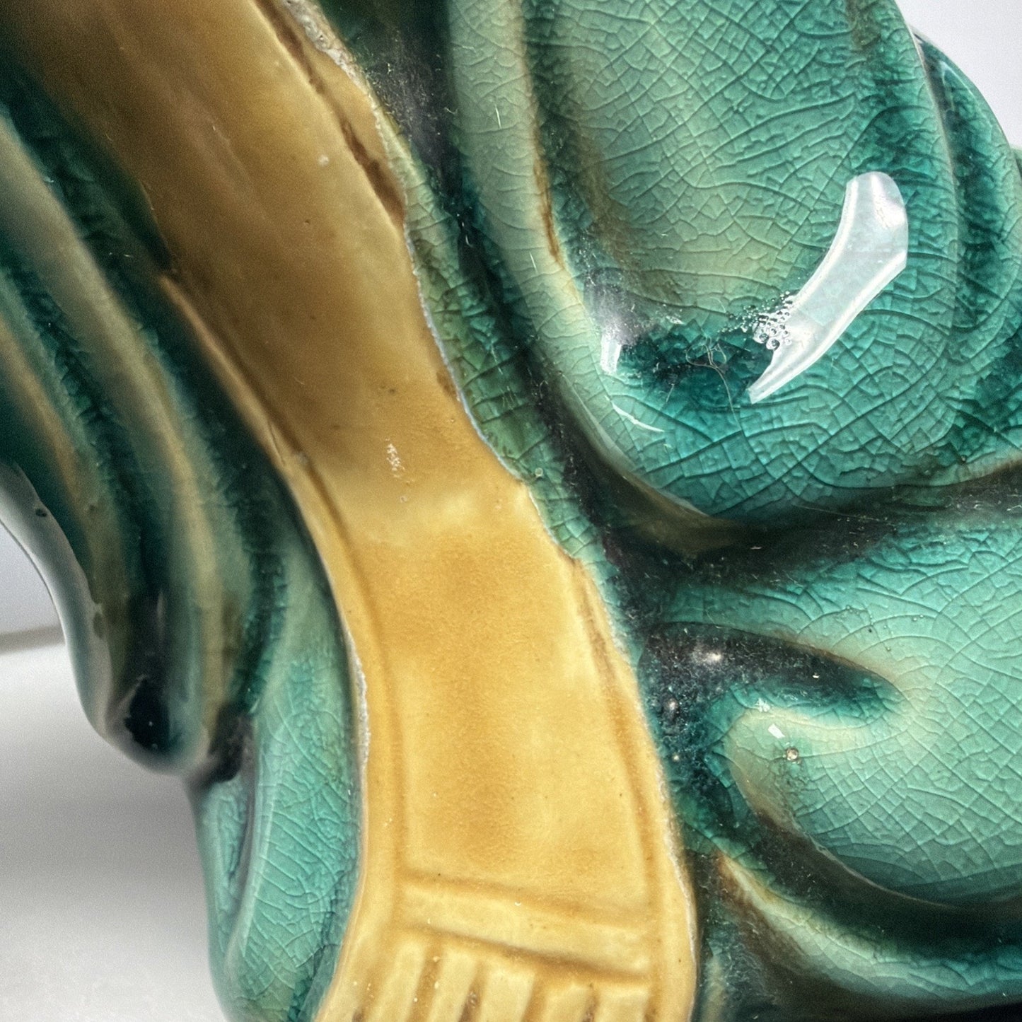 Shiwan Mudman Pottery Chinese Celadon Glazed Woman Sculpture Pitcher Bow