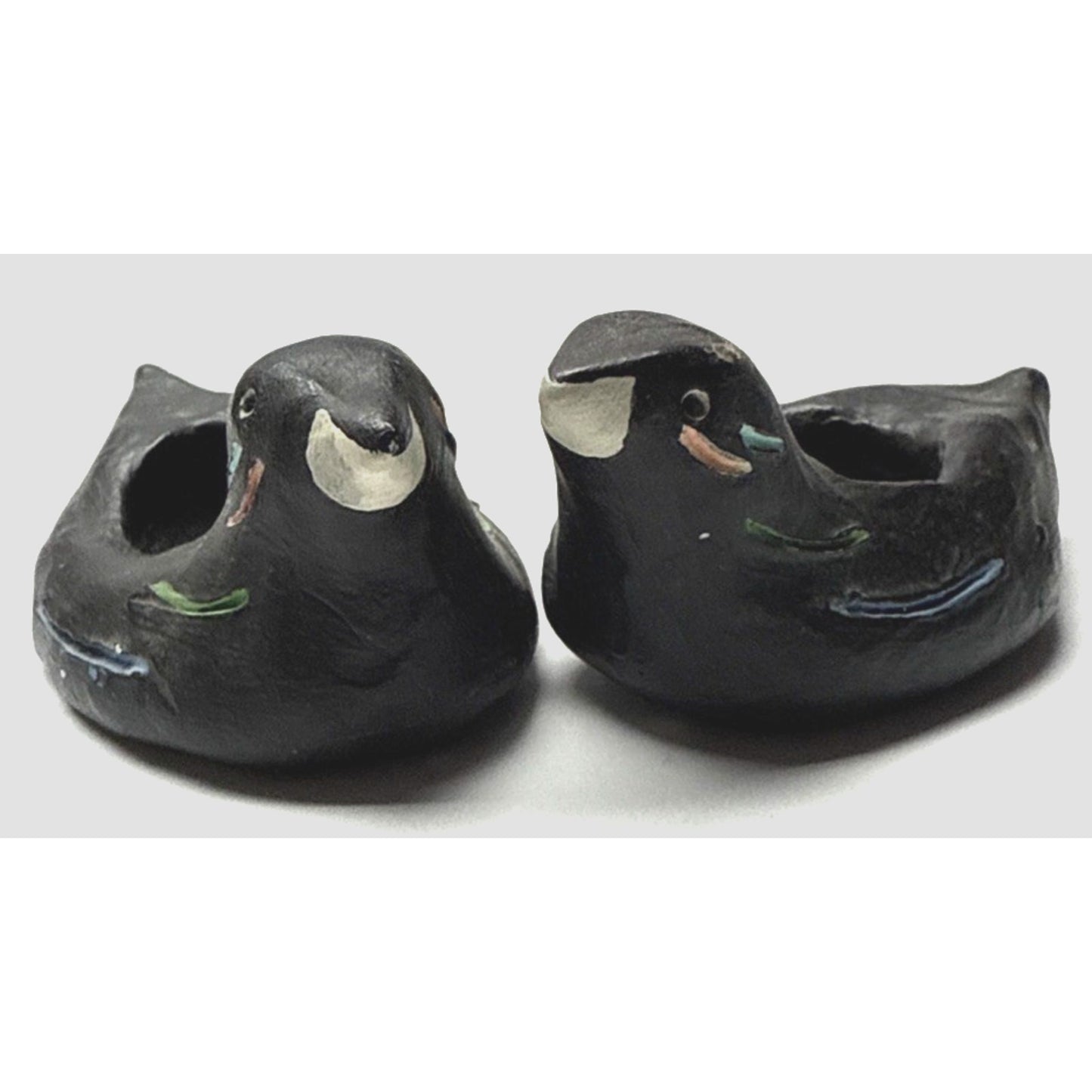 Vtg Lot of 2 Hand Made Pottery Clay Ceramic Bird Candle Holders Painted As-Is