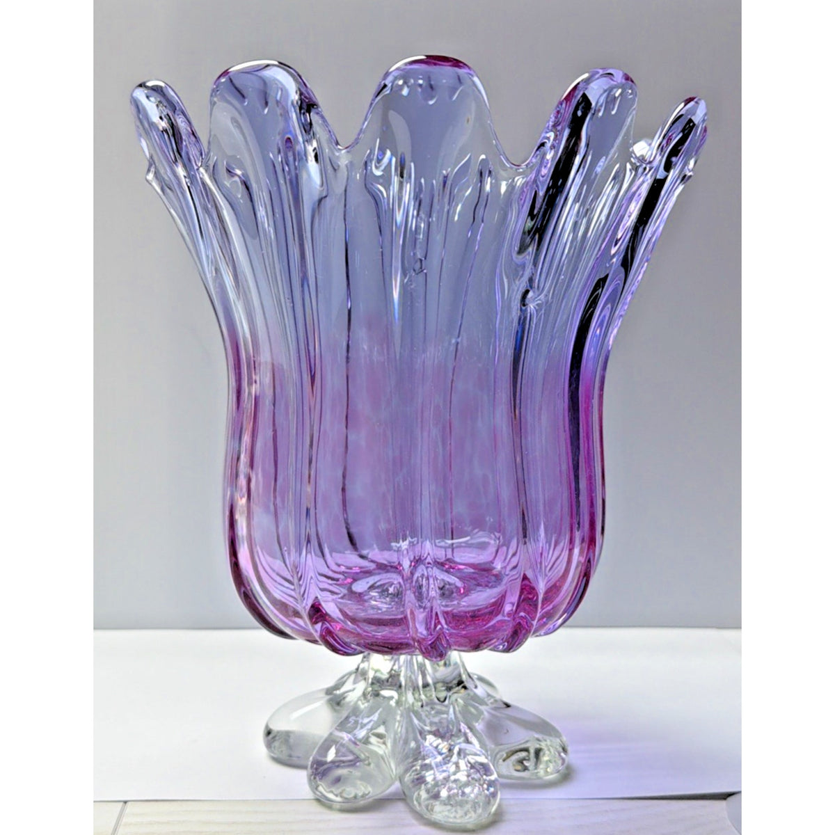 MCM Chribska Josef Hospodka Gradient Art Glass Vase Footed Mottled Purple Blue