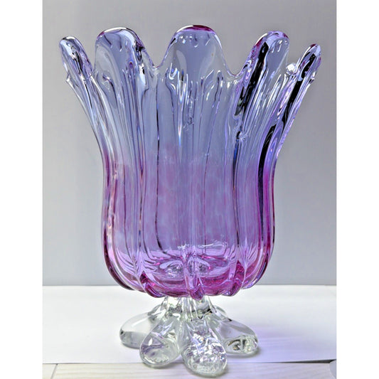 MCM Chribska Josef Hospodka Gradient Art Glass Vase Footed Mottled Purple Blue