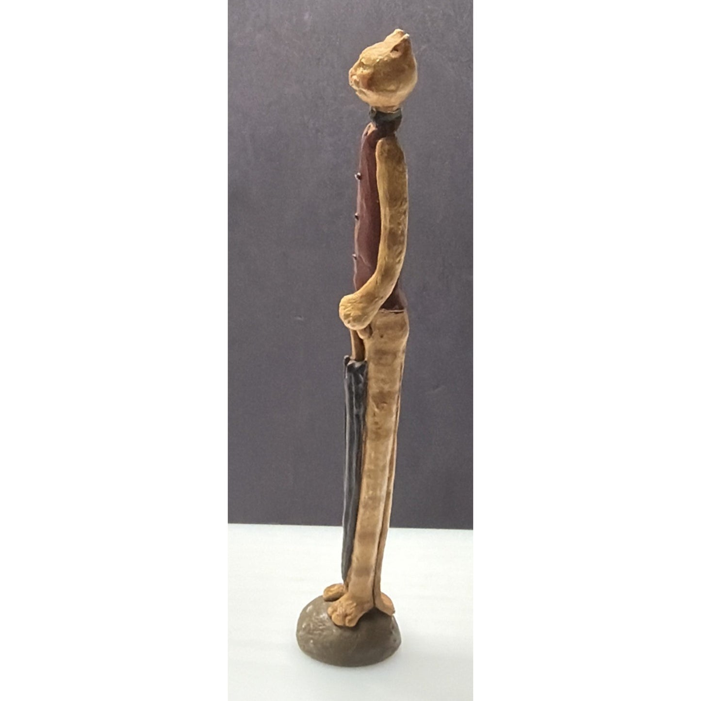 Vintage Folk Art Jim Shore Pencil Cat Man With Umbrella JS As Is